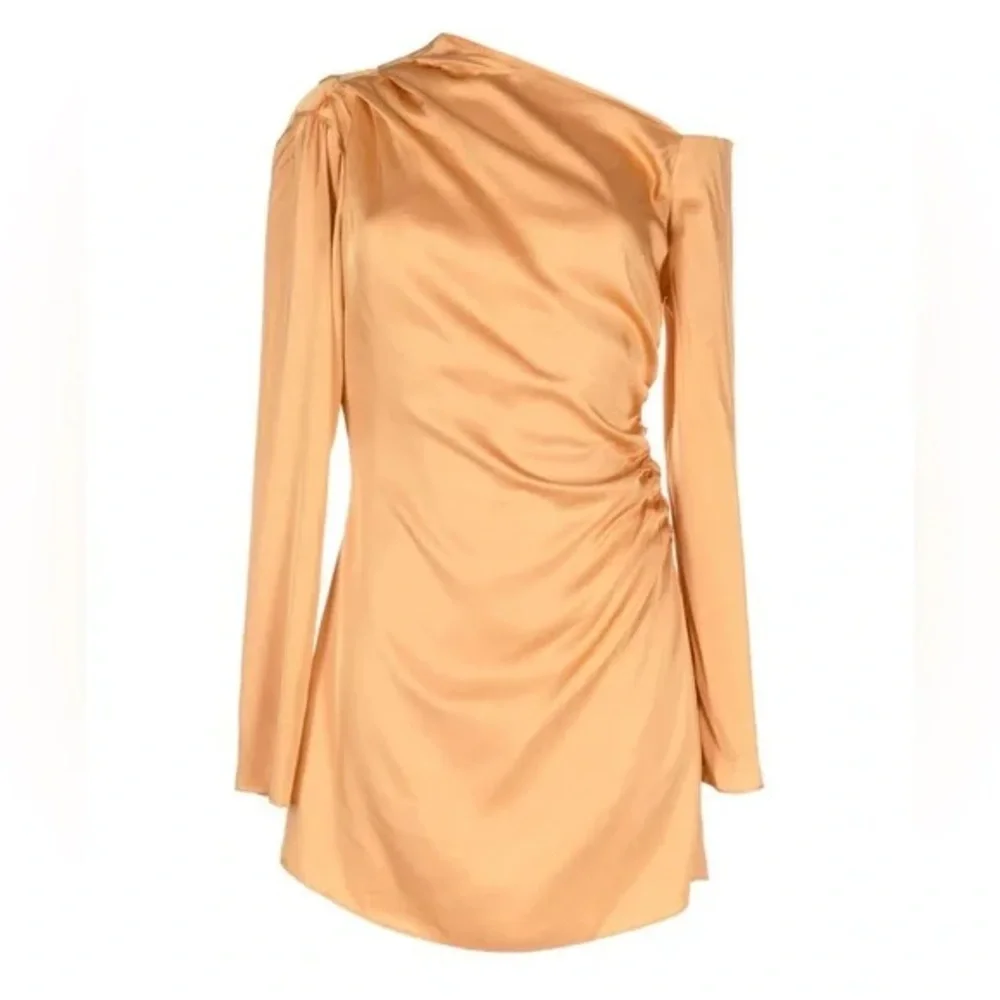ALC Jamie Side Ruched Long Sleeve Mini Dress in Tawny Gold